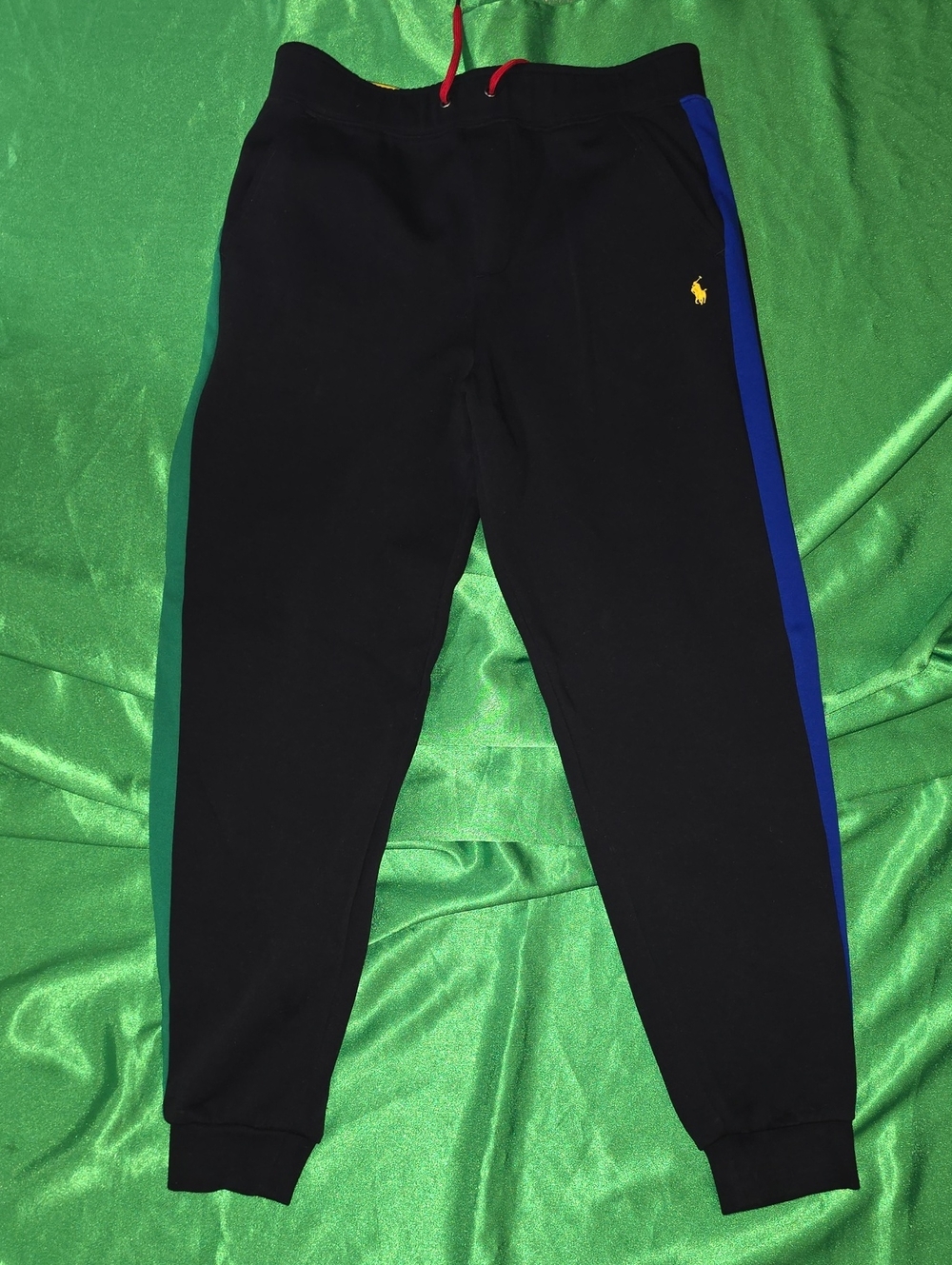 Polo by Ralph Lauren Black Jogger Pants with Blue & Green Side Stripes